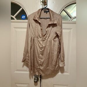 Silky Tan Button-Up Blouse